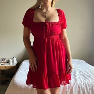Red Puff Sleeve Mini Dress